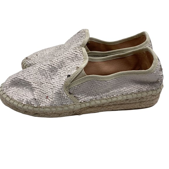 Clara Duran Reversible sequin espadrilles size 39 9 US Spain White gold leather - Picture 5 of 12